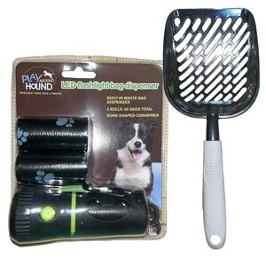 Heart To Tail Cat Litter Scoop & PAHLED Flashlight Bag Dispenser 3 Rolls: 60 Bag